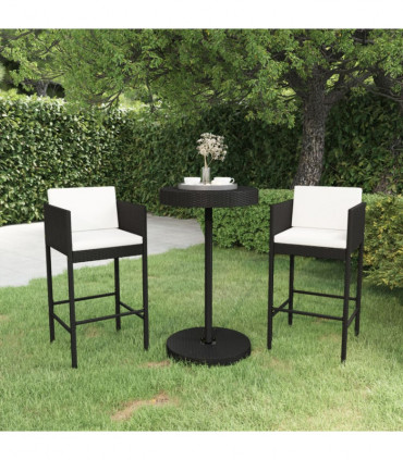 vidaXL 3 Piece Garden Bar Set with Cushions Poly Rattan Black