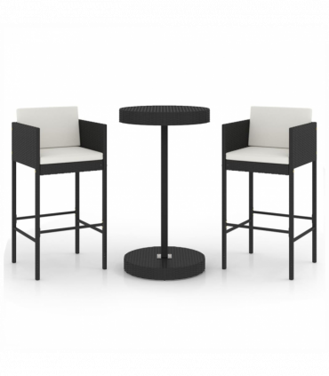 vidaXL 3 Piece Garden Bar Set with Cushions Poly Rattan Black