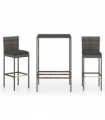 vidaXL 3 Piece Garden Bar Set with Cushions Poly Rattan Grey