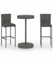 vidaXL 3 Piece Garden Bar Set with Cushions Poly Rattan Grey