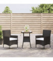 vidaXL 3 Piece Garden Bistro Set with Cushions Black Poly Rattan