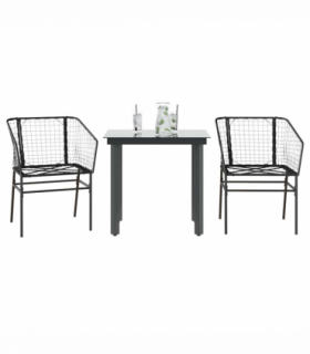 vidaXL 3 Piece Garden Dining Set Black Poly Rattan Glass