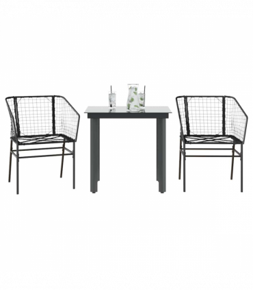 vidaXL 3 Piece Garden Dining Set Black Poly Rattan Glass