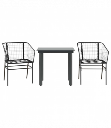 vidaXL 3 Piece Garden Dining Set Black Poly Rattan Glass