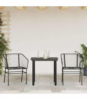 vidaXL 3 Piece Garden Dining Set Black Poly Rattan Glass