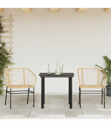 vidaXL 3 Piece Garden Dining Set Brown Poly Rattan Glass