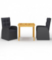 vidaXL 3 Piece Garden Dining Set with Cushions Black Poly Rattan