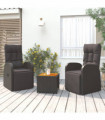 vidaXL 3 Piece Garden Lounge Set Black Poly Rattan&Solid Wood Acacia