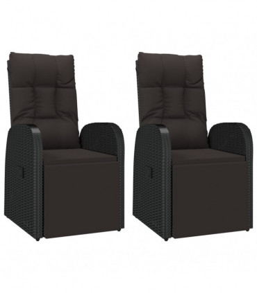 vidaXL 3 Piece Garden Lounge Set Black Poly Rattan&Solid Wood Acacia