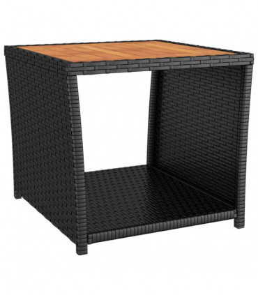 vidaXL 3 Piece Garden Lounge Set Black Poly Rattan&Solid Wood Acacia