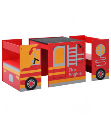 vidaXL 3 Piece Kids Chair Table Set Fire Truck Design Wood