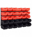 vidaXL 32 Piece Storage Bin Kit with Wall Panels Red and Black