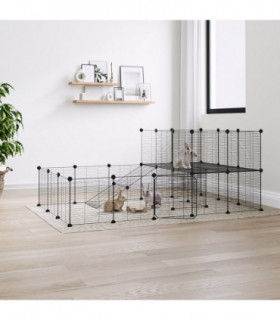vidaXL 36-Panel Pet Cage with Door Black 35x35 cm Steel