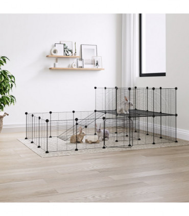 vidaXL 36-Panel Pet Cage with Door Black 35x35 cm Steel