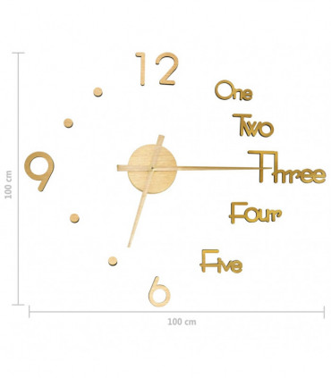 vidaXL 3D Wall Clock Modern Design Gold 100 cm XXL