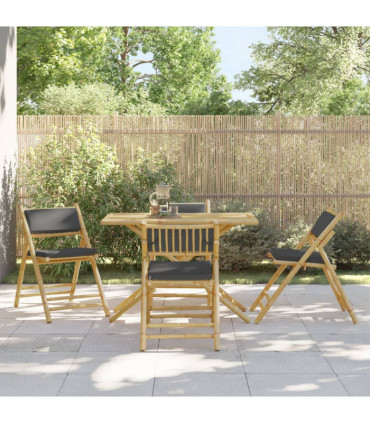 vidaXL 4 Piece Folding Bistro Chairs with Dark Grey Cushions Bamboo