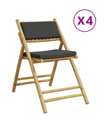 vidaXL 4 Piece Folding Bistro Chairs with Dark Grey Cushions Bamboo