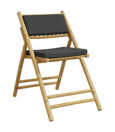 vidaXL 4 Piece Folding Bistro Chairs with Dark Grey Cushions Bamboo