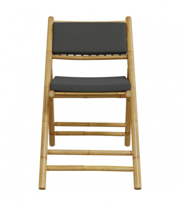 vidaXL 4 Piece Folding Bistro Chairs with Dark Grey Cushions Bamboo