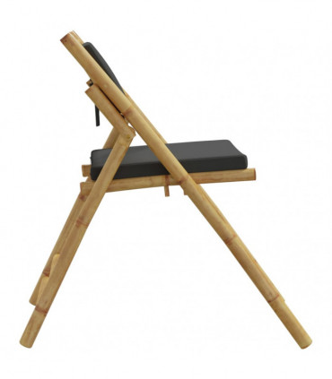 vidaXL 4 Piece Folding Bistro Chairs with Dark Grey Cushions Bamboo