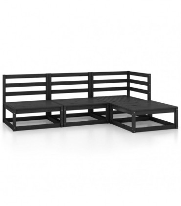 vidaXL 4 Piece Garden Lounge Set Black Solid Wood Pine