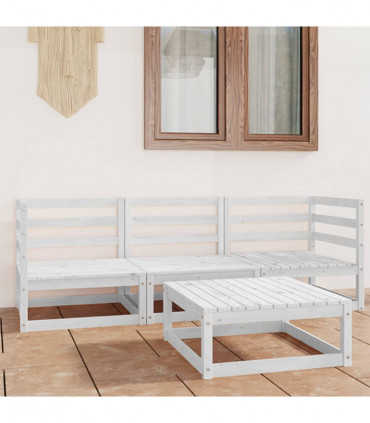 vidaXL 4 Piece Garden Lounge Set White Solid Wood Pine
