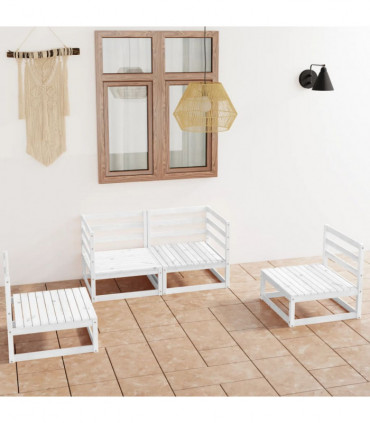 vidaXL 4 Piece Garden Lounge Set White Solid Wood Pine