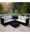 vidaXL 4 Piece Garden Lounge Set with Cushions Poly Rattan Black