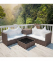 vidaXL 4 Piece Garden Lounge Set with Cushions Poly Rattan Brown