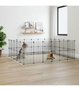 vidaXL 44-Panel Pet Cage with Door Black 35x35 cm Steel