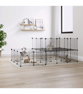 vidaXL 44-Panel Pet Cage with Door Black 35x35 cm Steel
