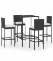 vidaXL 5 Piece Garden Bar Set with Cushions Poly Rattan Black