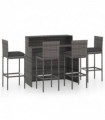 vidaXL 5 Piece Garden Bar Set with Cushions Poly Rattan Grey