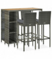 vidaXL 5 Piece Garden Bar Set with Cushions Poly Rattan Grey