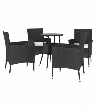 vidaXL 5 Piece Garden Bistro Set with Cushions Black Poly Rattan