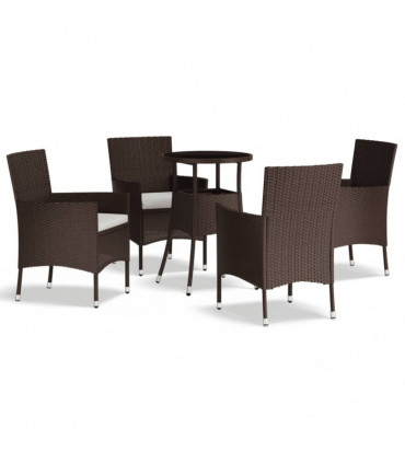 vidaXL 5 Piece Garden Bistro Set with Cushions Brown Poly Rattan