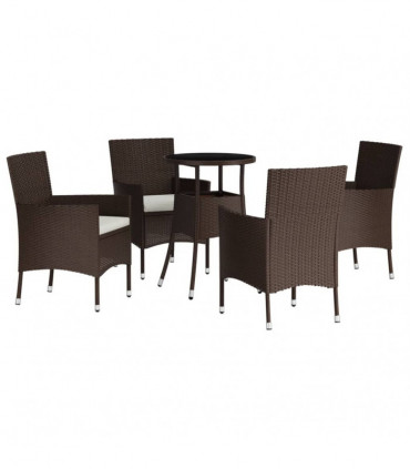vidaXL 5 Piece Garden Bistro Set with Cushions Brown Poly Rattan