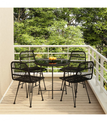 vidaXL 5 Piece Garden Dining Set Black Poly Rattan