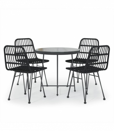 vidaXL 5 Piece Garden Dining Set Black Poly Rattan