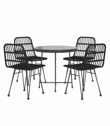 vidaXL 5 Piece Garden Dining Set Black Poly Rattan