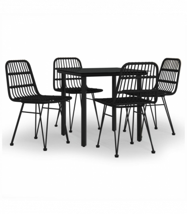 vidaXL 5 Piece Garden Dining Set Black Poly Rattan