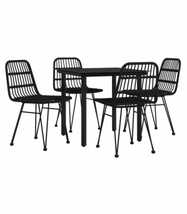 vidaXL 5 Piece Garden Dining Set Black Poly Rattan