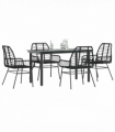vidaXL 5 Piece Garden Dining Set Black Poly Rattan Glass
