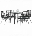 vidaXL 5 Piece Garden Dining Set Black Poly Rattan Glass