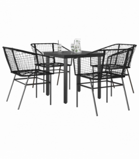 vidaXL 5 Piece Garden Dining Set Black Poly Rattan Glass