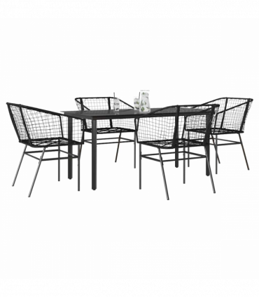 vidaXL 5 Piece Garden Dining Set Black Poly Rattan Glass