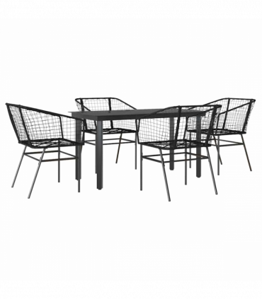 vidaXL 5 Piece Garden Dining Set Black Poly Rattan Glass