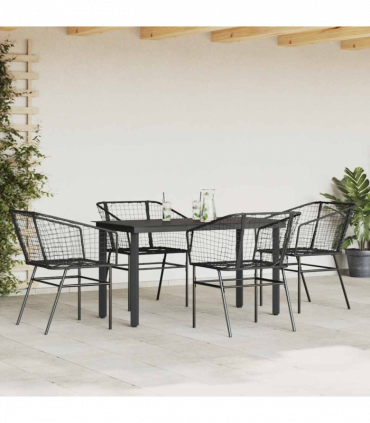vidaXL 5 Piece Garden Dining Set Black Poly Rattan Glass