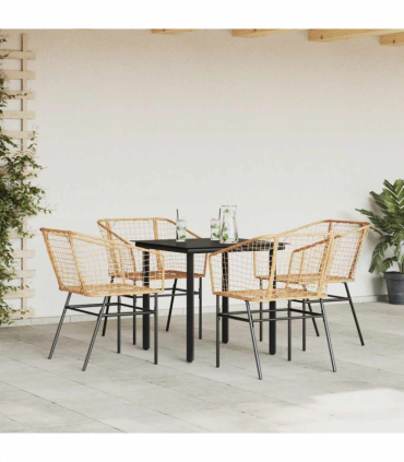 vidaXL 5 Piece Garden Dining Set Brown Poly Rattan Glass