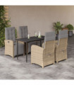 vidaXL 5 Piece Garden Dining Set with Cushions Beige Poly Rattan